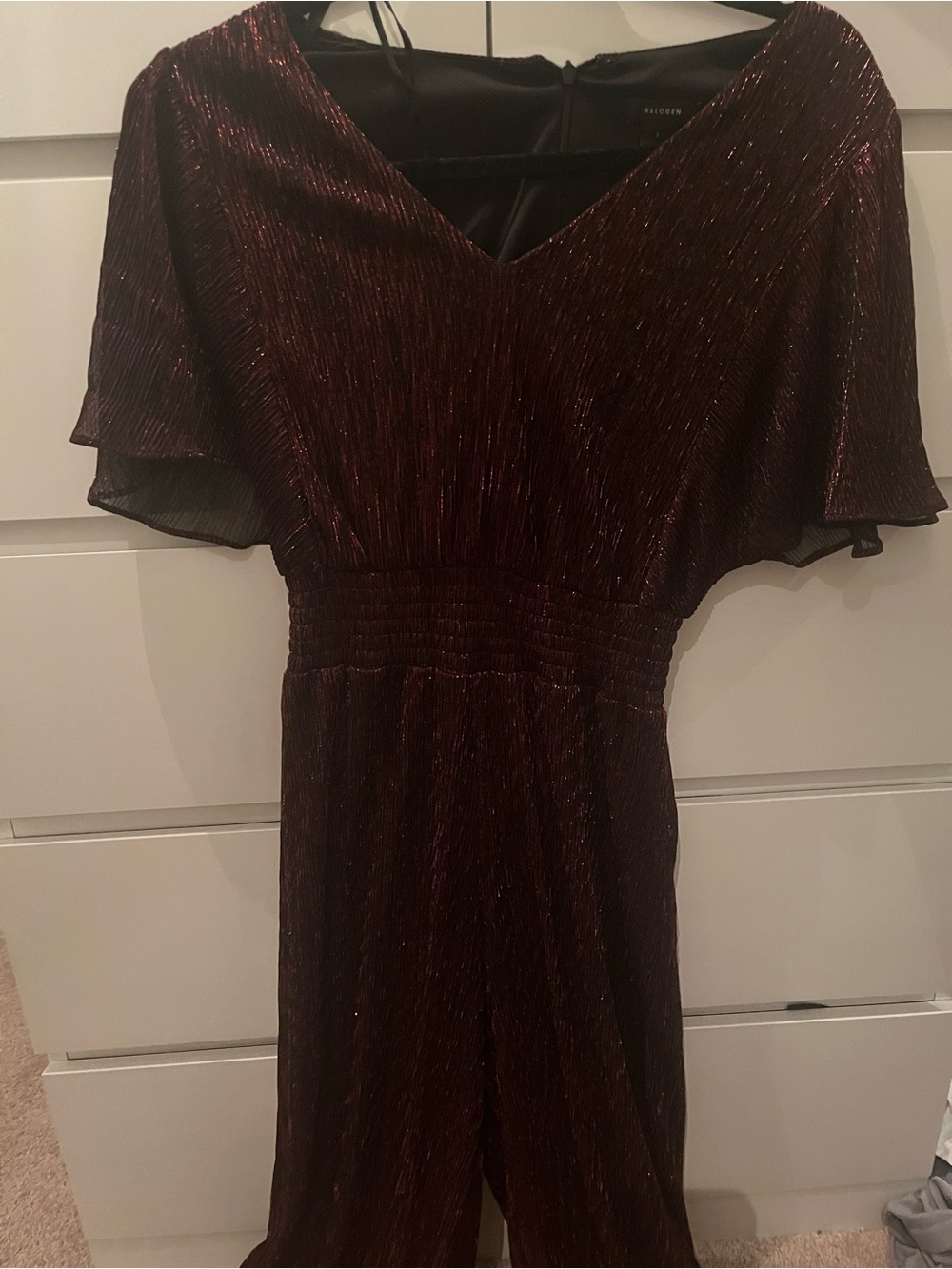 Halogen Black and Red V-Neck Flutter Sleeve Wide-Leg Jumpsuit